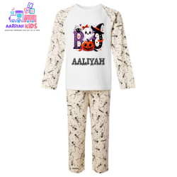 Personalised Halloween Dancing Skeletons Print Long Raglan Sleeve Pyjama Set