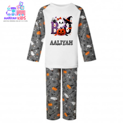 Halloween Personalised Witches Hat Print Long Raglan Sleeve Pyjama Set