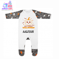 Halloween Personalised Baby Plain Chest Rompersuit in Witches Hat Print