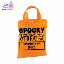 Personalised Halloween Orange Tick or Treat Canvas Tote Bag